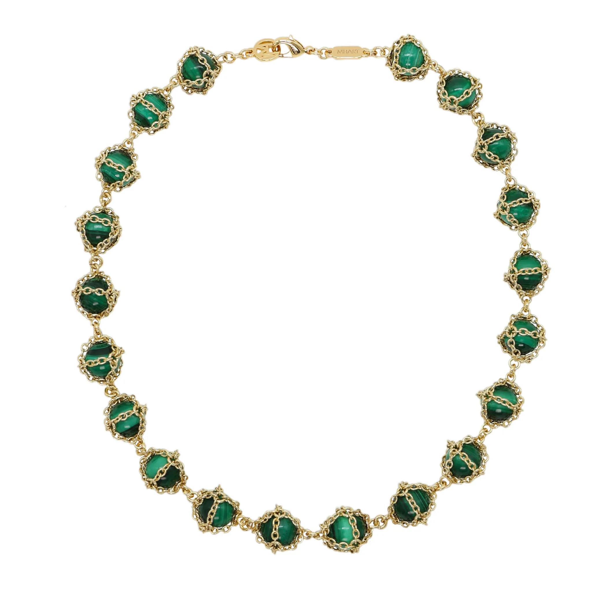 Caged Malachite 14k Gold Necklace sold by MHART