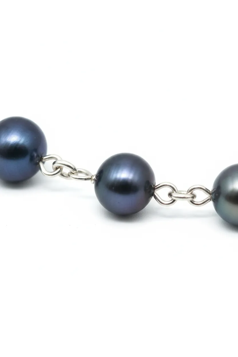 Silver Linked Black Pearl Necklace sold by MHART product image thumbnail 3