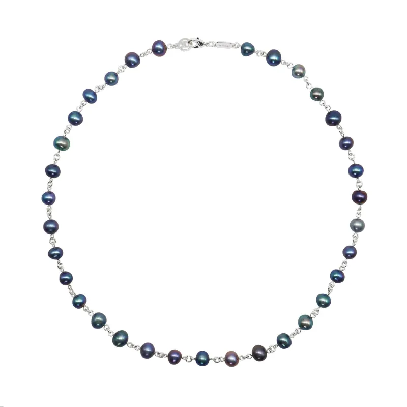 Silver Linked Black Pearl Necklace sold by MHART