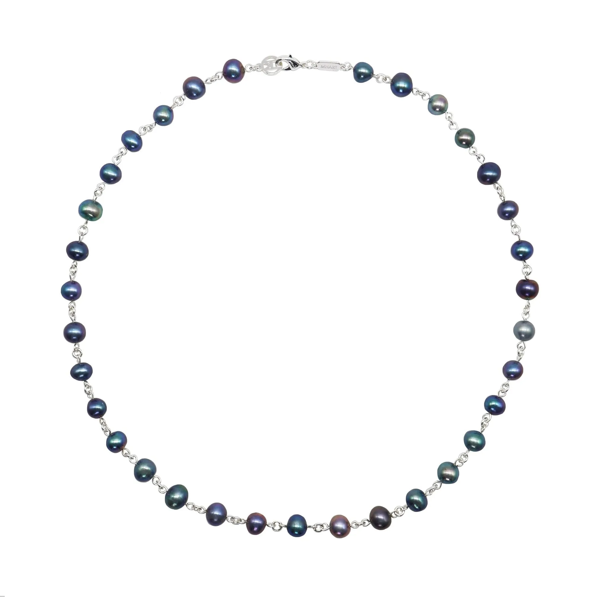 Silver Linked Black Pearl Necklace sold by MHART