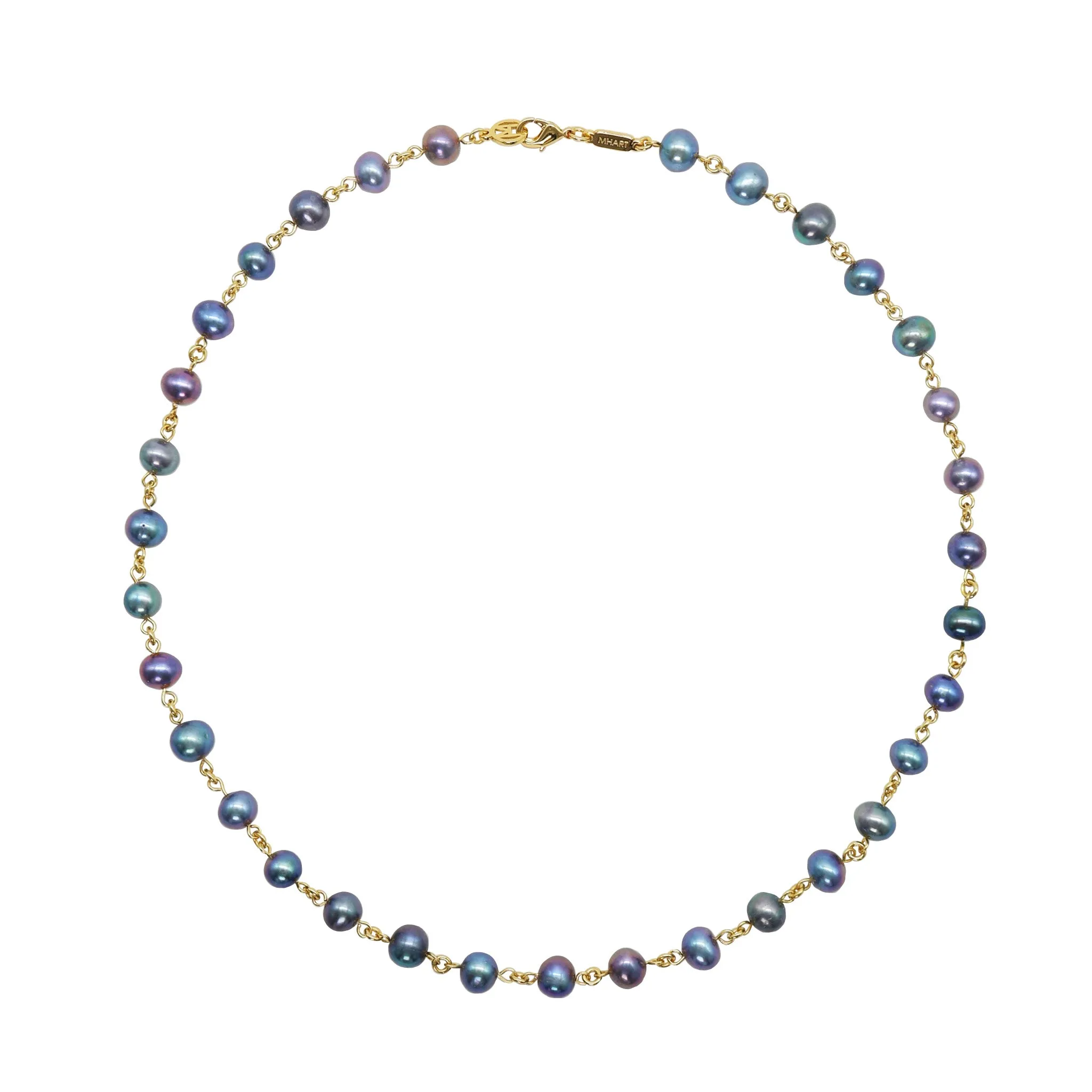 14k Gold Linked Black Pearl Necklace sold by MHART