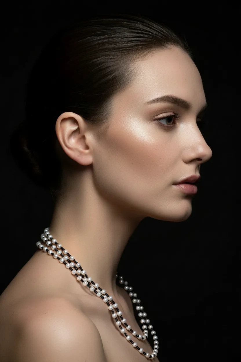 White Pearl and Black Spinel Beaded Necklace sold by MHART product image thumbnail 3