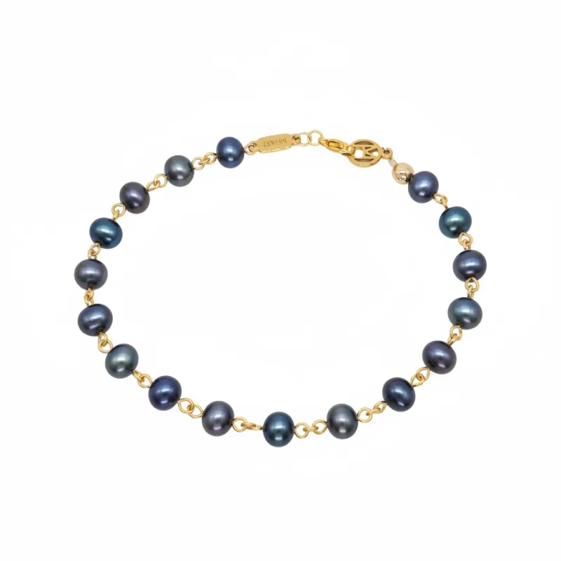 14k Gold Linked Black Pearl Bracelet made by MHART