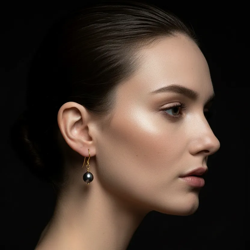 Gold Single Black Pearl Earrings sold by MHART product image thumbnail 2