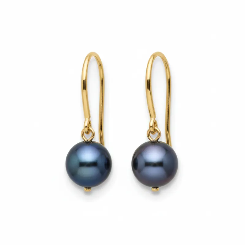 Gold Single Black Pearl Earrings made by MHART