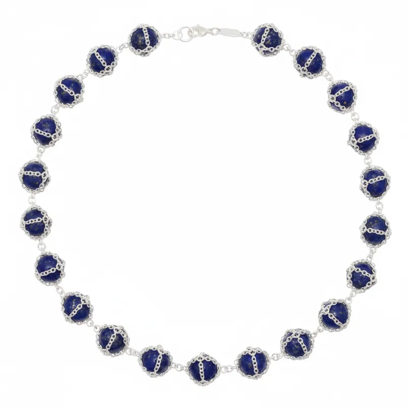 Caged Lapis Silver Necklace made by MHART
