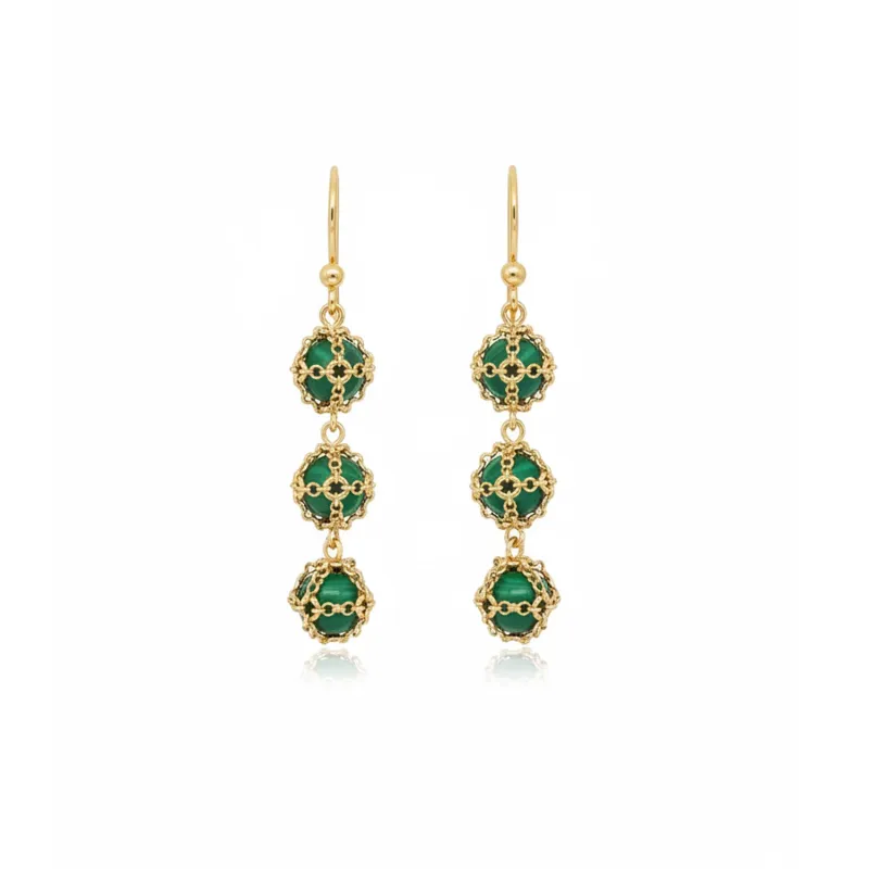 Stacked Caged Malachite Earrings made by MHART