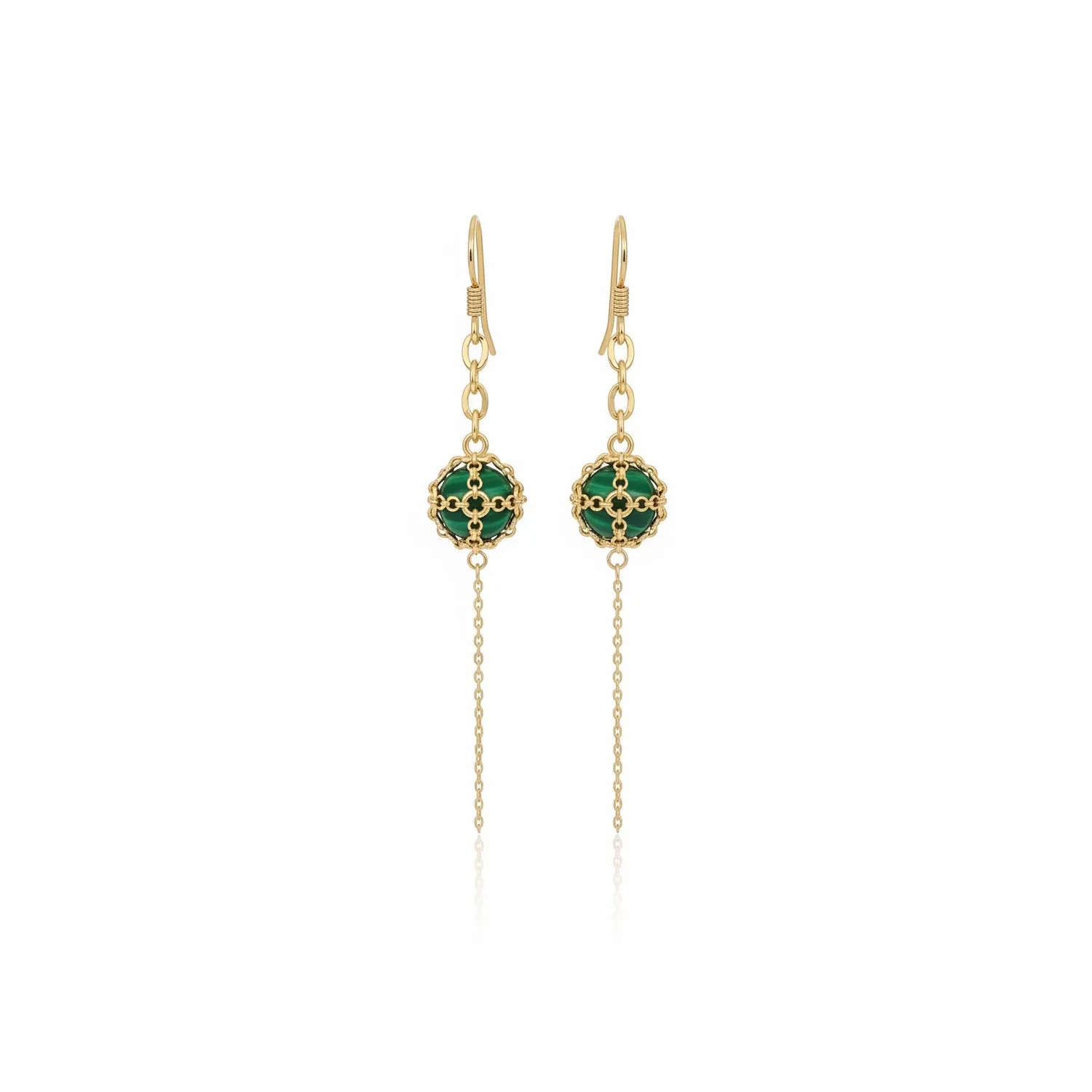 Caged Malachite Cable Chain Drop Earrings sold by MHART