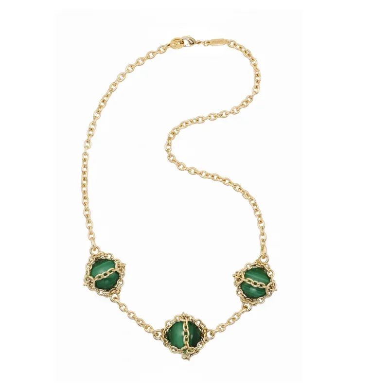 Triple Caged Malachite Necklace made by MHART