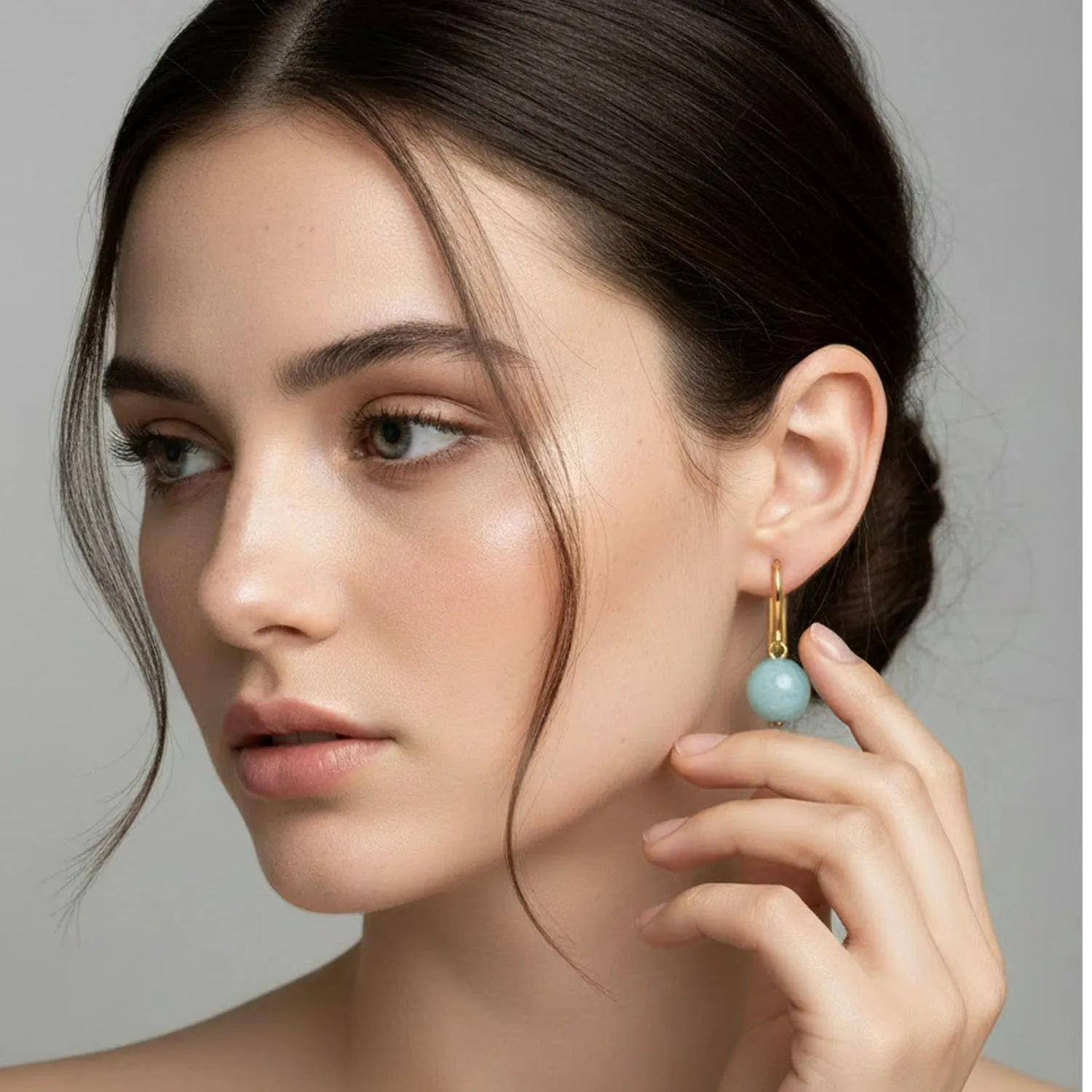 Gold Aquamarine French Hook Earrings sold by MHART product image thumbnail 2