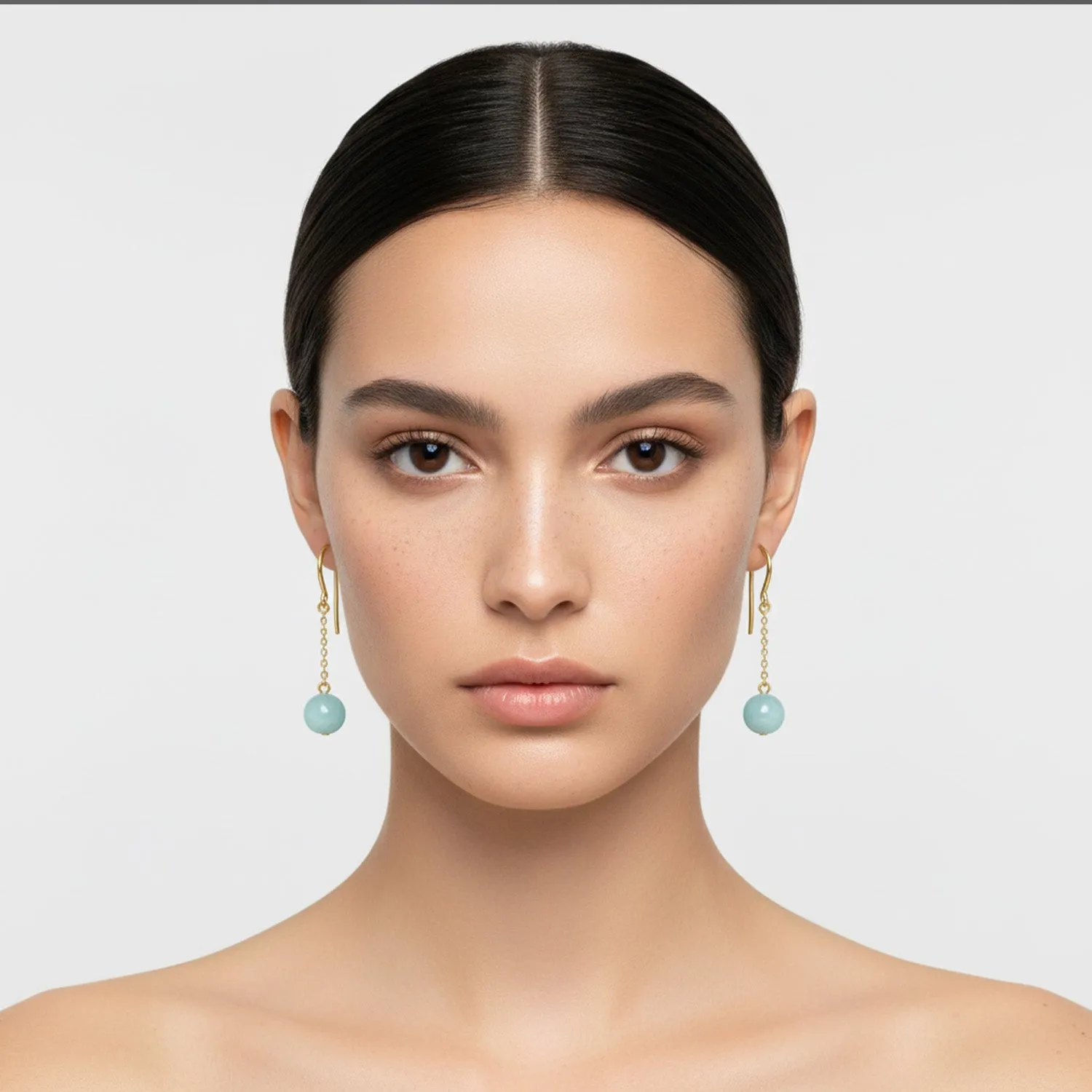 Gold Drop Chain Aquamarine Earrings sold by MHART product image thumbnail 3