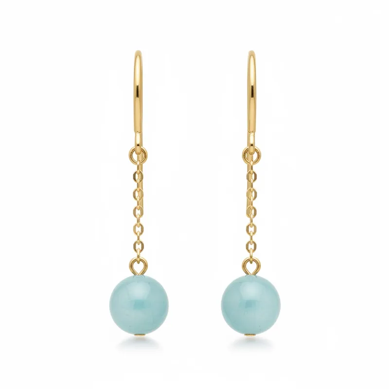Gold Drop Chain Aquamarine Earrings made by MHART