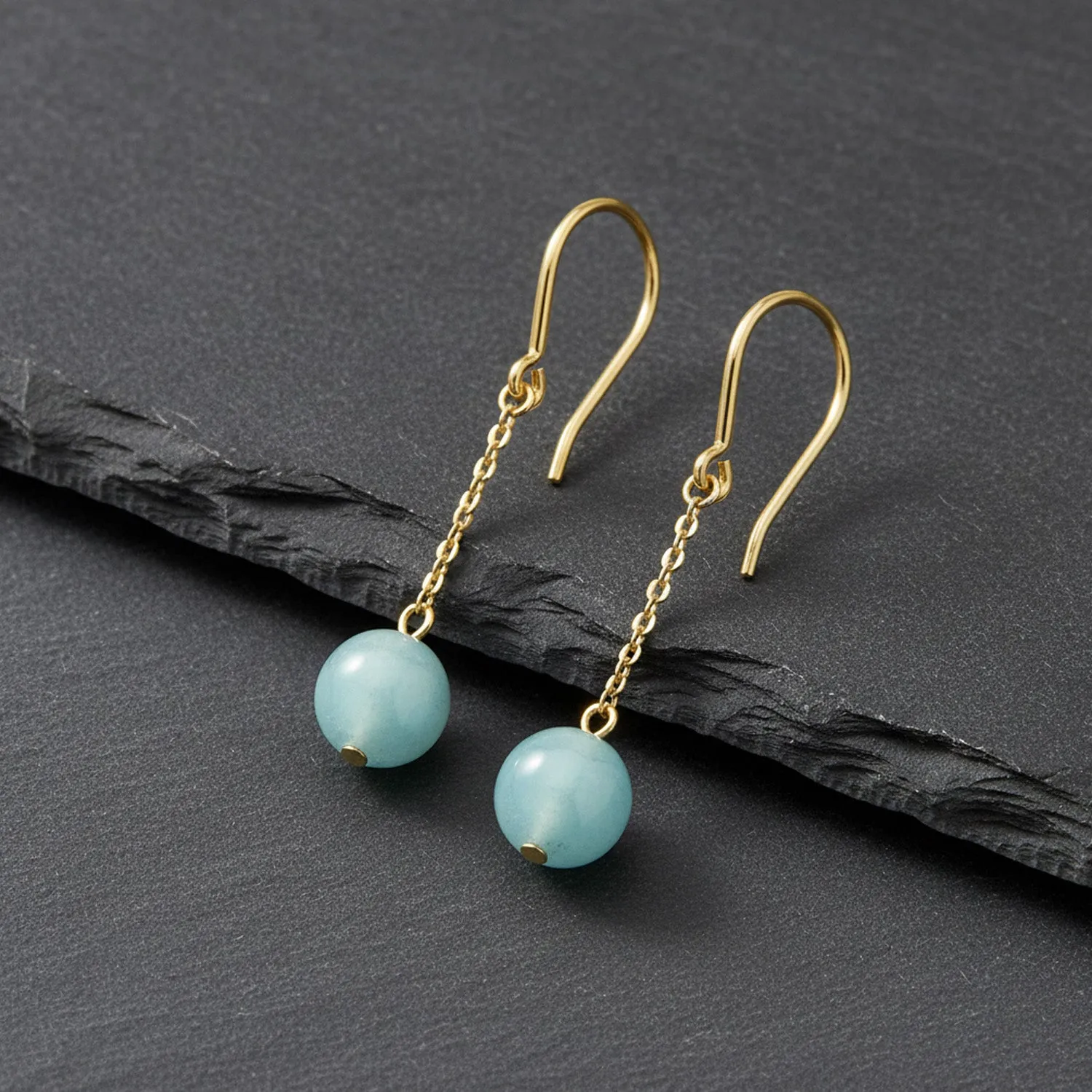 Gold Drop Chain Aquamarine Earrings sold by MHART product image thumbnail 2