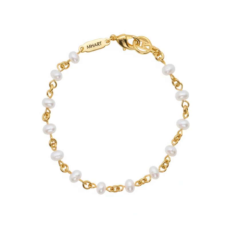 Linked 14k Gold White Freshwater Pearl Bracelet made by MHART