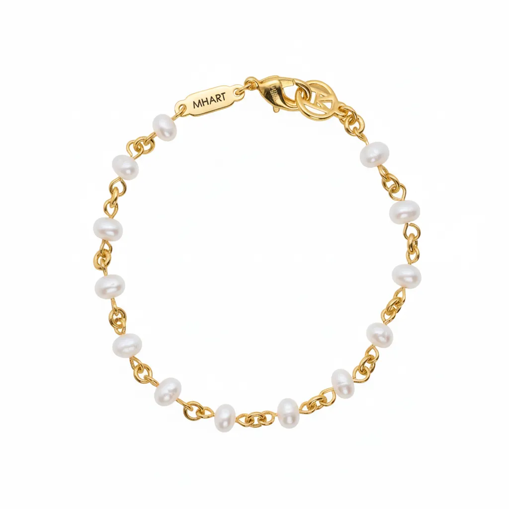 Linked 14k Gold White Freshwater Pearl Bracelet sold by MHART