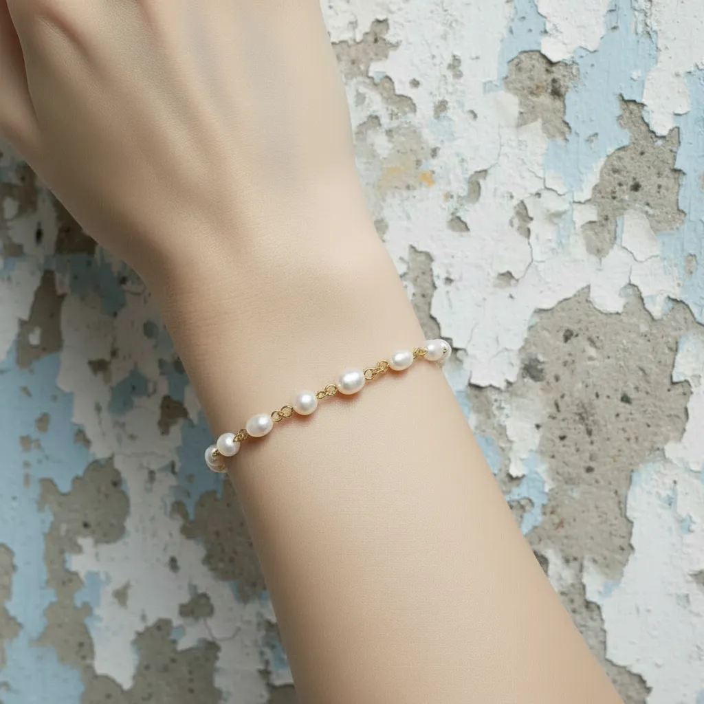 Linked 14k Gold White Freshwater Pearl Bracelet sold by MHART product image thumbnail 2