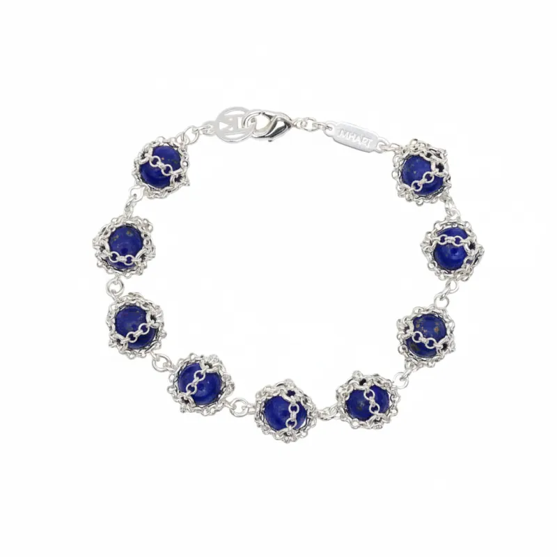 Caged Lapis Lazuli Gemstone Bracelet in Silver made by MHART