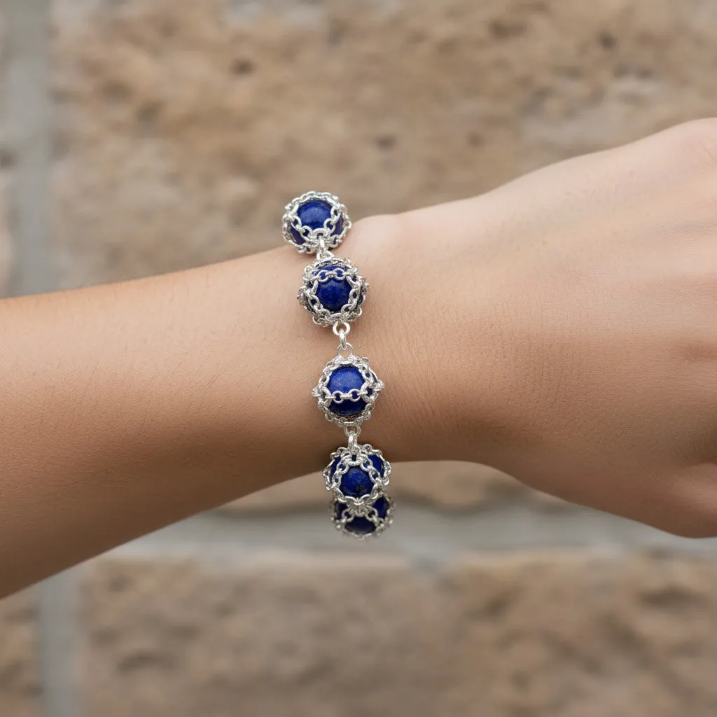 Caged Lapis Lazuli Gemstone Bracelet in Silver sold by MHART product image thumbnail 2