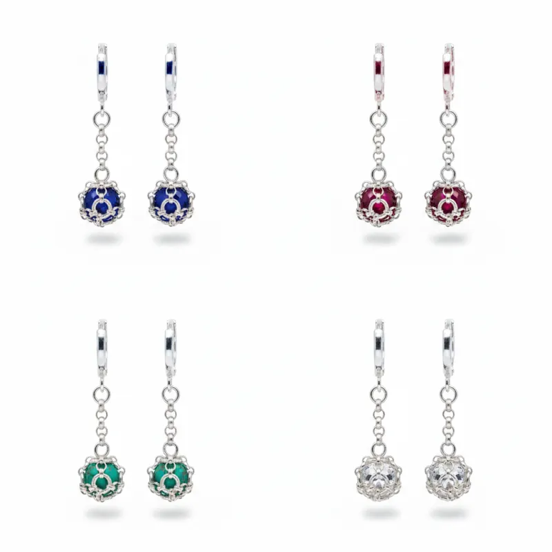 Caged Gemstone Drop Chain Earrings made by MHART
