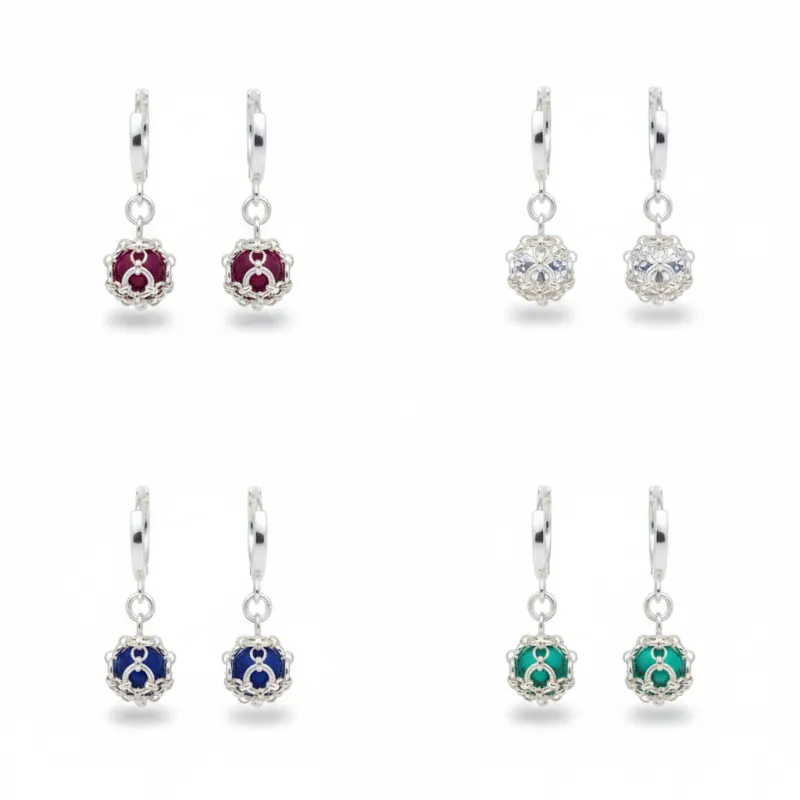 Caged Gemstone Earrings — Sterling Silver made by MHART