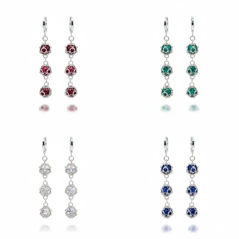 Caged Gemstone Triple Set Earrings — Sterling Silver made by MHART