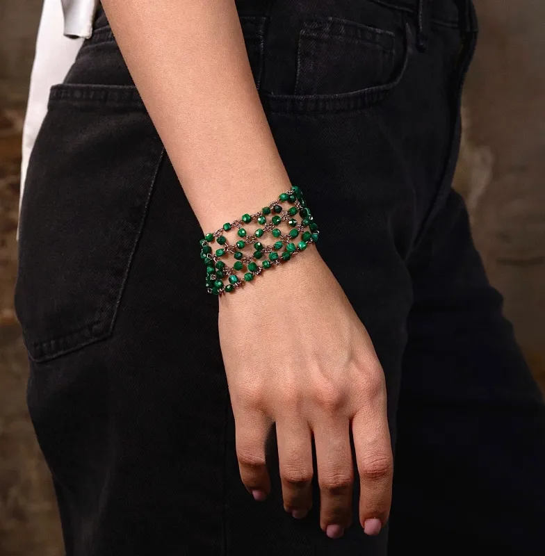 Caged Malachite Link Lattice Bracelet made by MHART