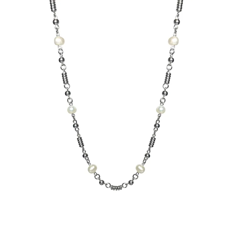 Timeless Silver Pearl Necklace: Stainless Steel sold by MHART