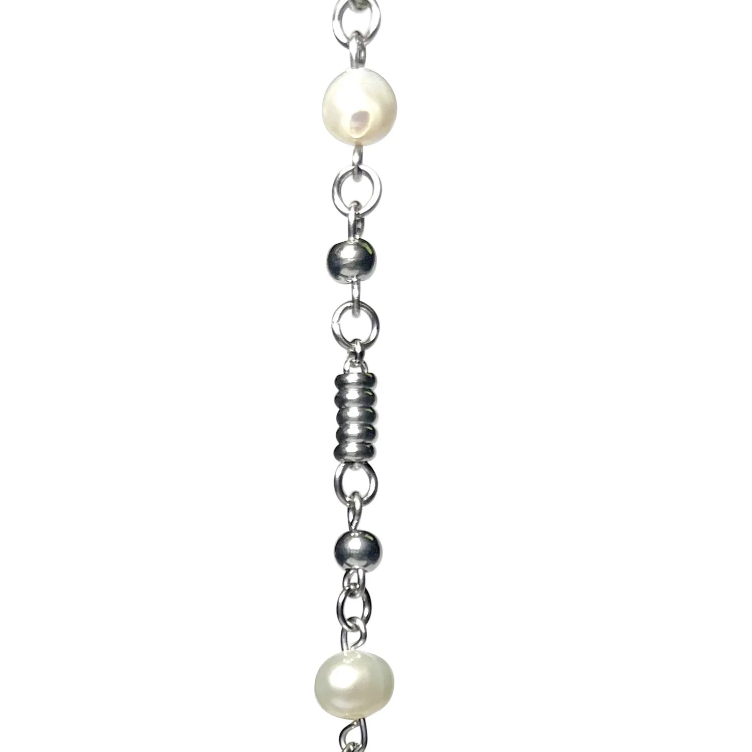 Timeless Silver Pearl Necklace: Stainless Steel sold by MHART product image thumbnail 3