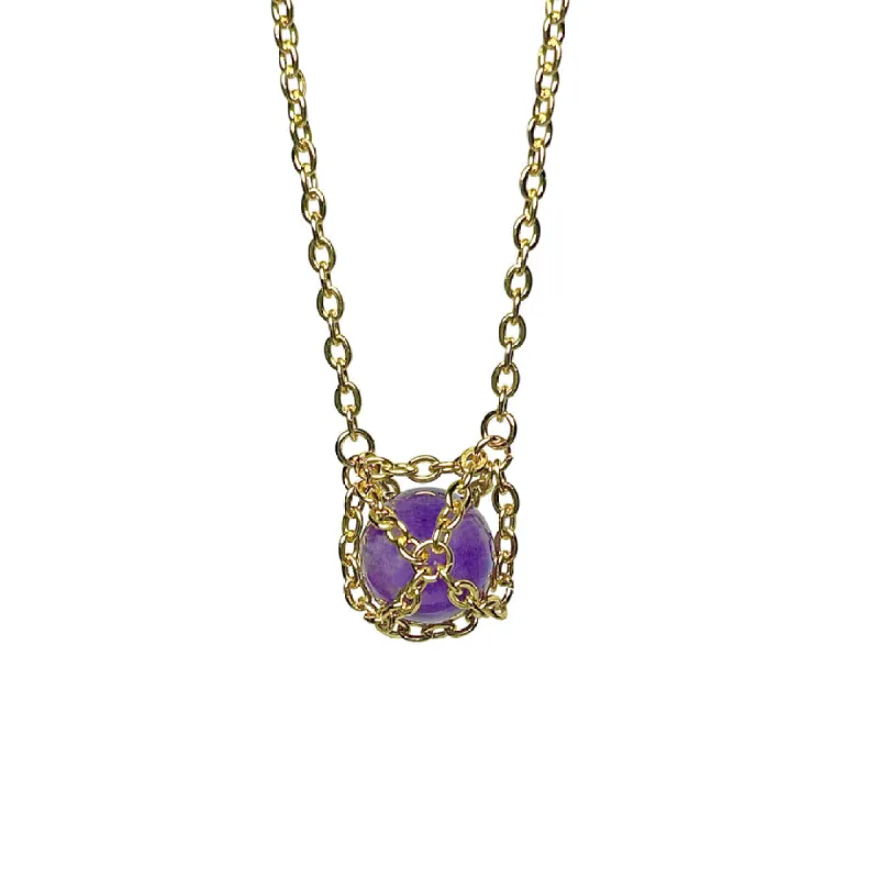 Caged Golden Brass Caged Amethyst Necklace sold by MHART