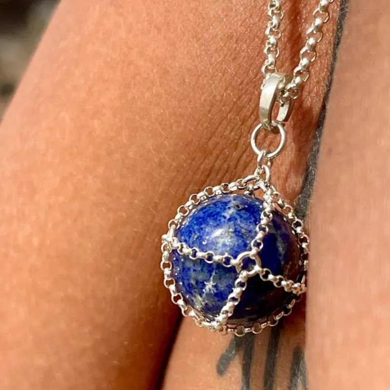 Caged Lapis Sphere Pendant sold by MHART