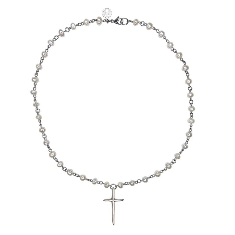 Pearl Cross Necklace sold by MHART