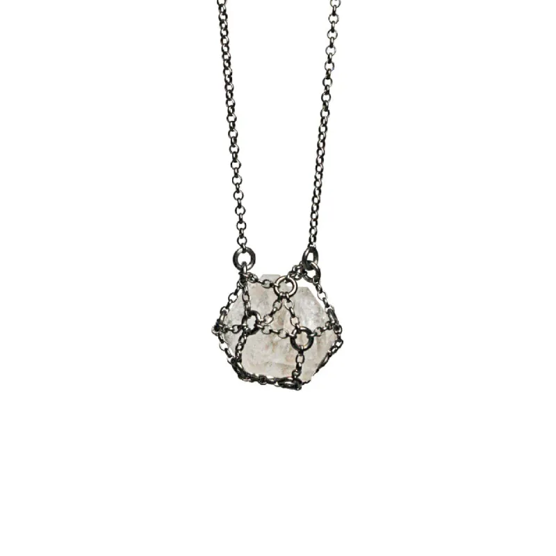 Caged Quartz Oxidized Silver Necklace sold by MHART
