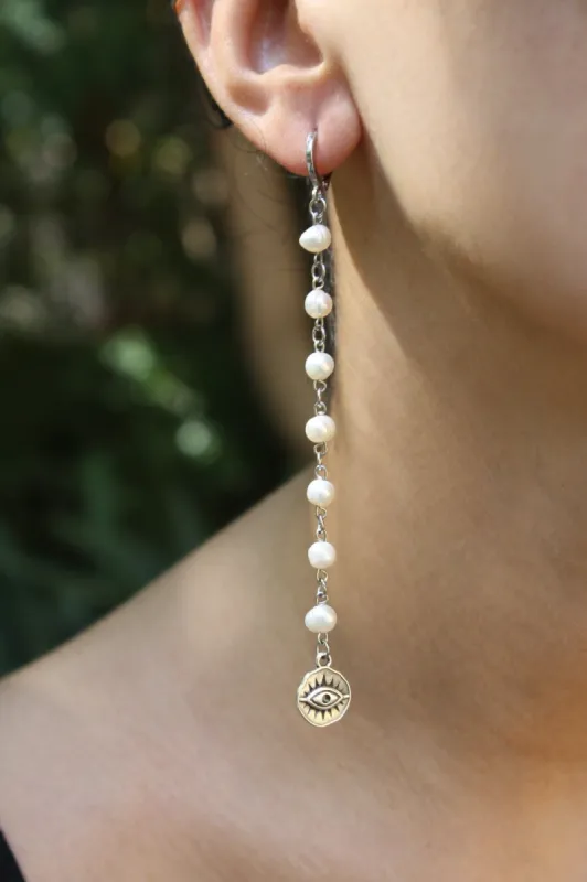 Evil Eye Pearl Earrings sold by MHART