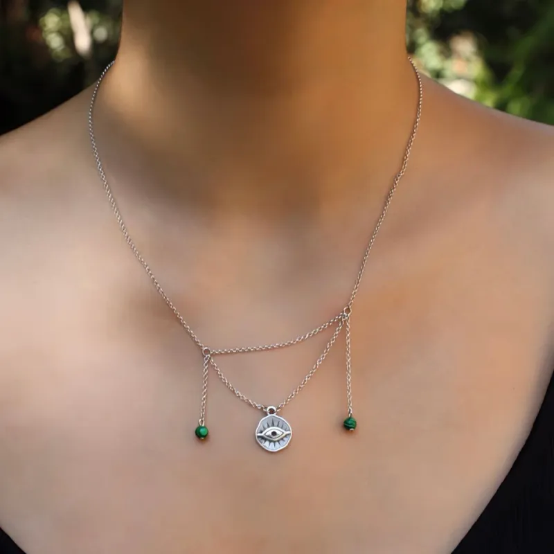 Evil Eye Malachite Drop Chain Necklace made by MHART