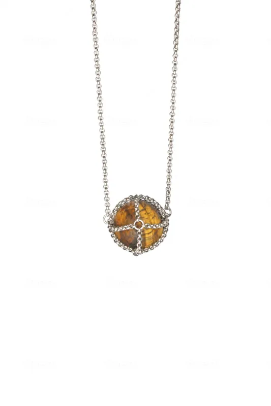 Caged Tigers Eye Sphere Necklace sold by MHART