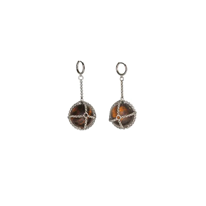 Caged Tigers Eye Sphere Earrings sold by MHART