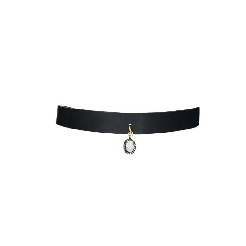 Moonstone Diamond XL Leather Choker sold by MHART