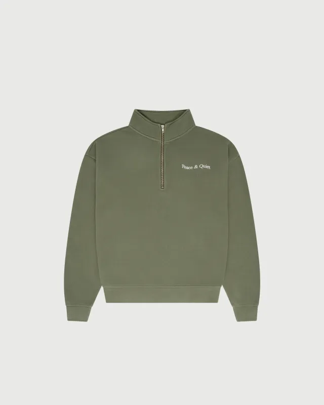 Wordmark Quarter Zip Up - Olive sold by Museum of Peace and Quiet