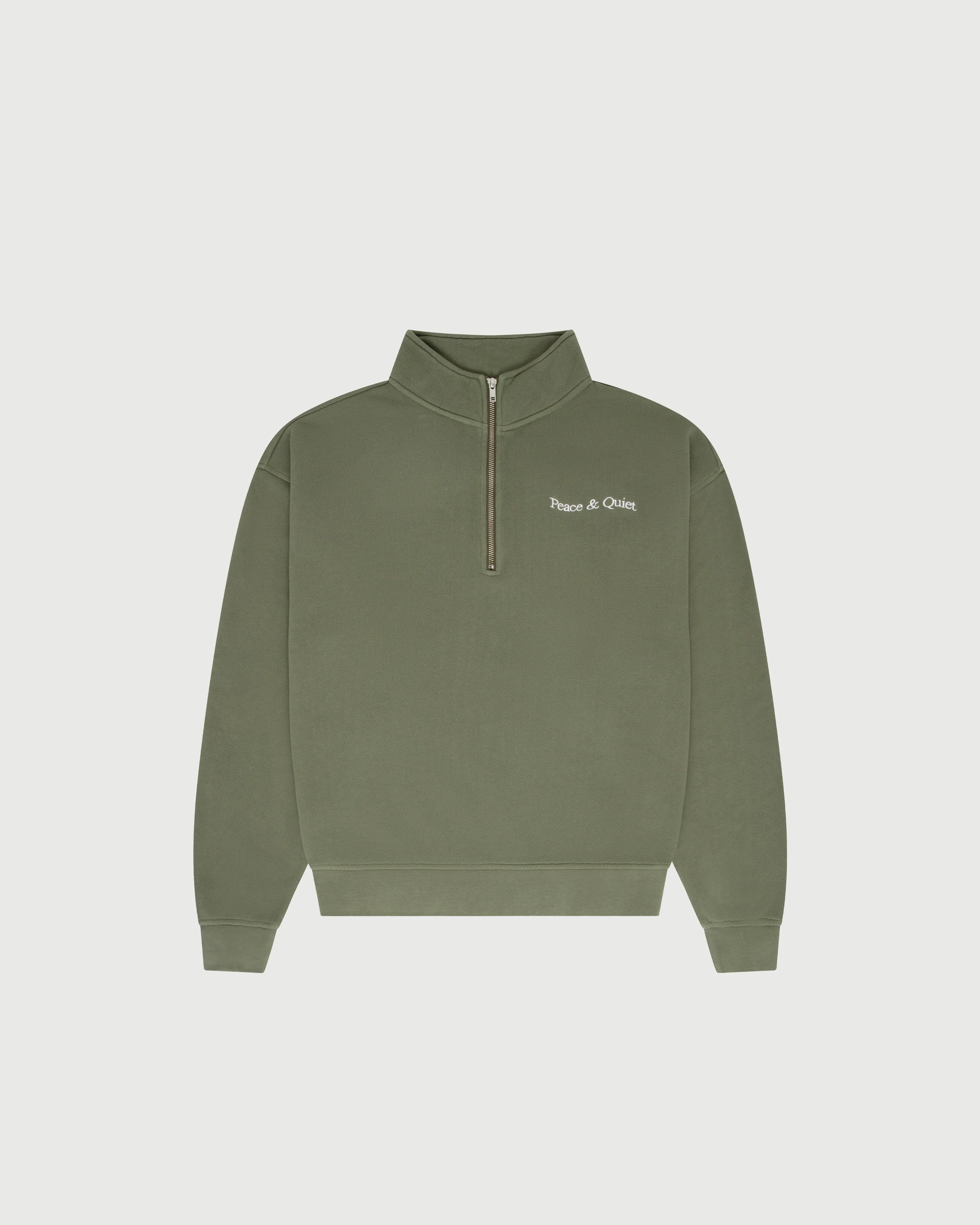 Wordmark Quarter Zip Up - Olive sold by Museum of Peace and Quiet