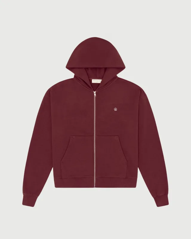 Wordmark Zip Up Hoodie - Burgandy made by Museum of Peace and Quiet
