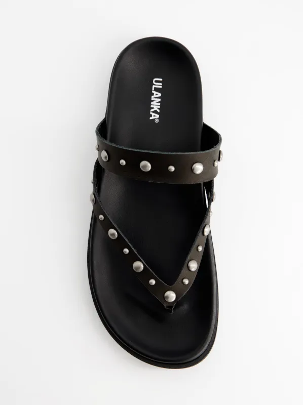 Holly Studded Leather Flat Sandals sold by Ulanka