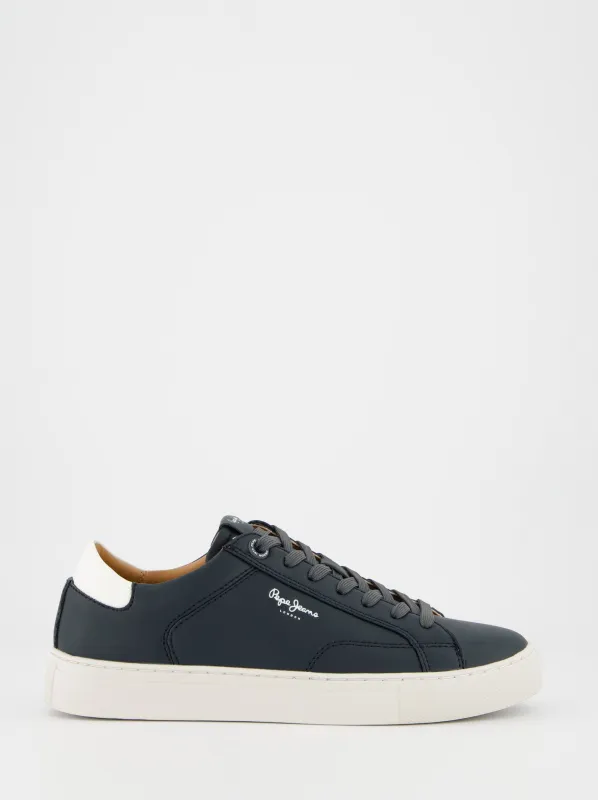 Navy blue leather sneakers by Pepe Jeans sold by Ulanka