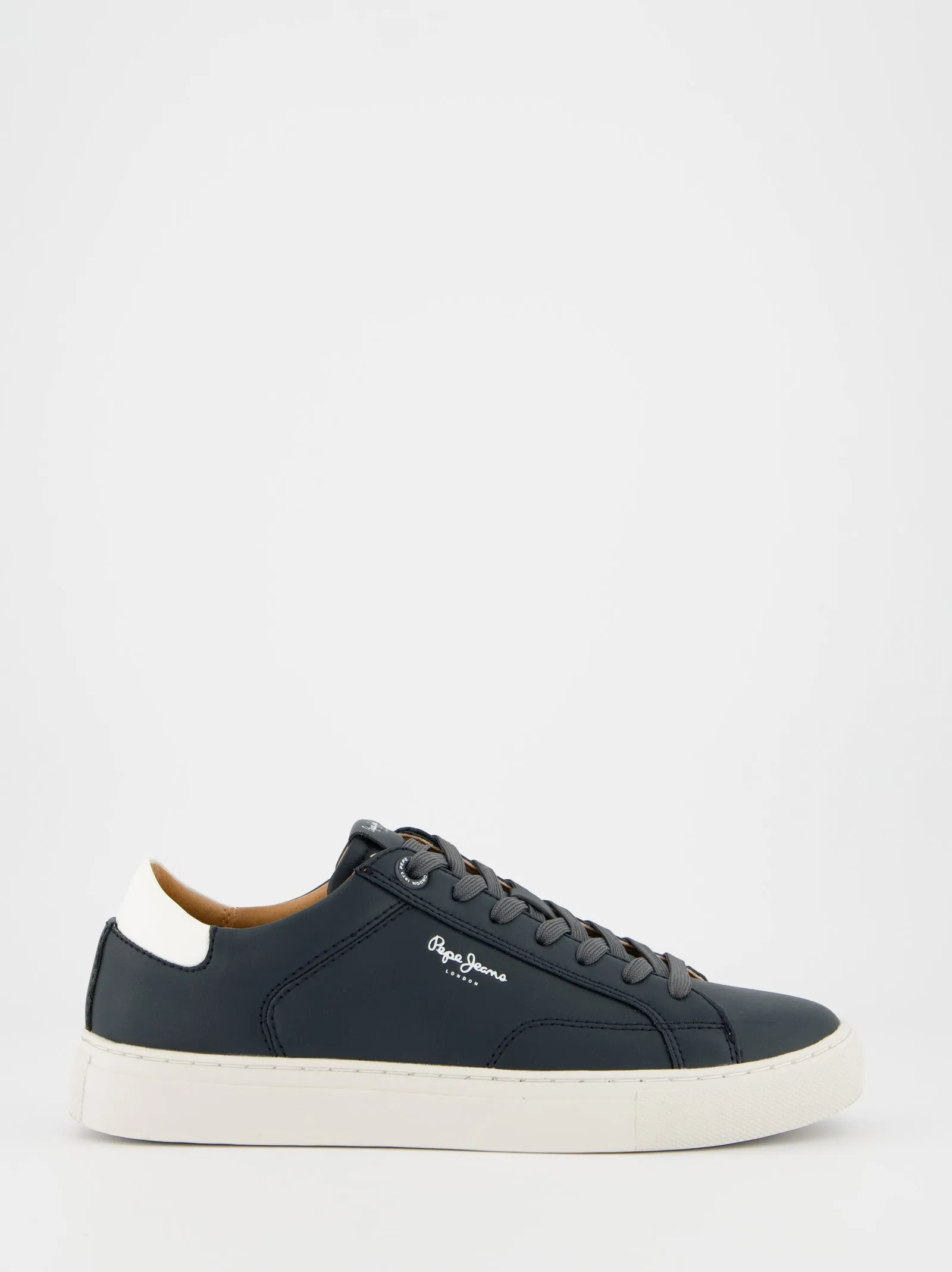 Navy blue leather sneakers by Pepe Jeans sold by Ulanka