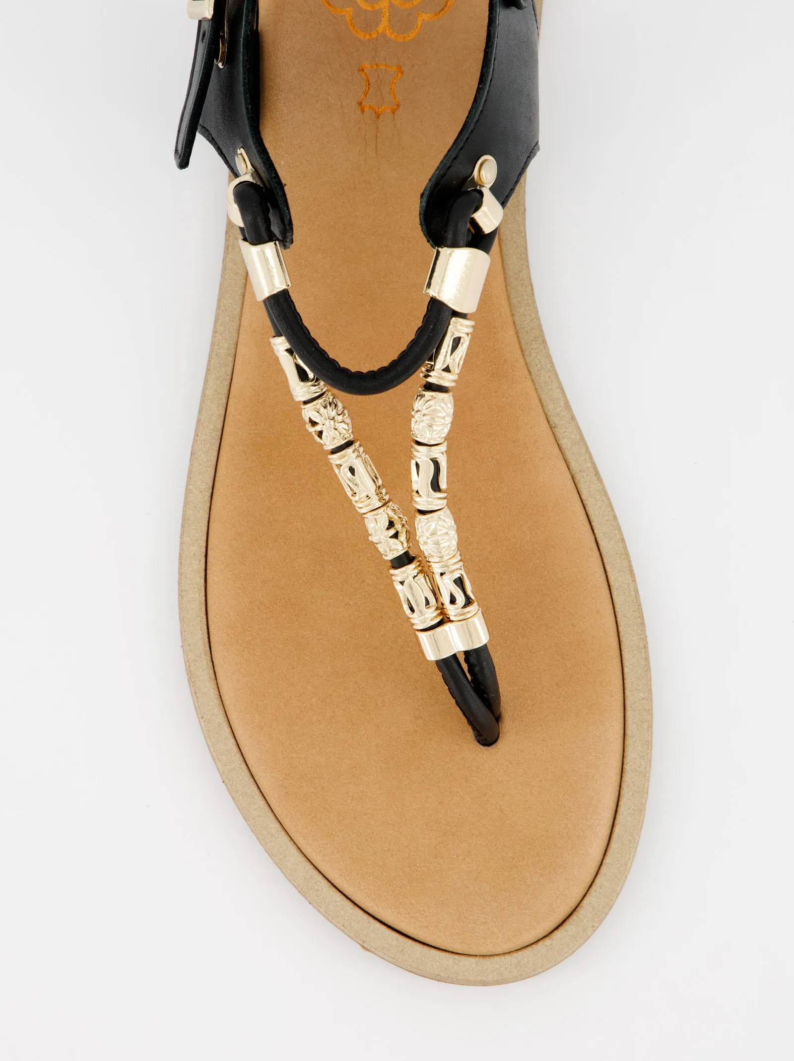 Porronet flat leather slave sandal with beads sold by Ulanka product image thumbnail 4