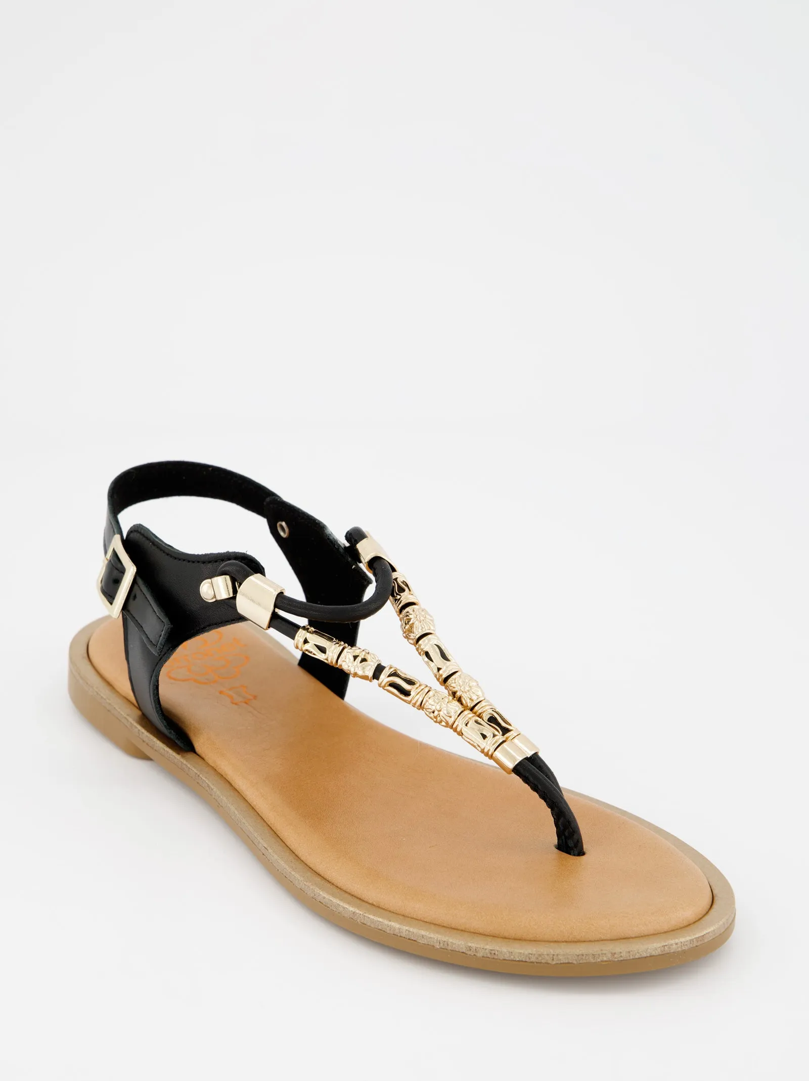Porronet flat leather slave sandal with beads sold by Ulanka product image thumbnail 5