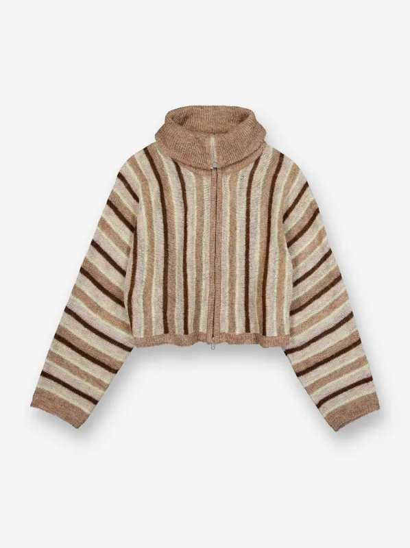 Striped cropped knit jacket with fold-over collar - Luzia made by Ulanka