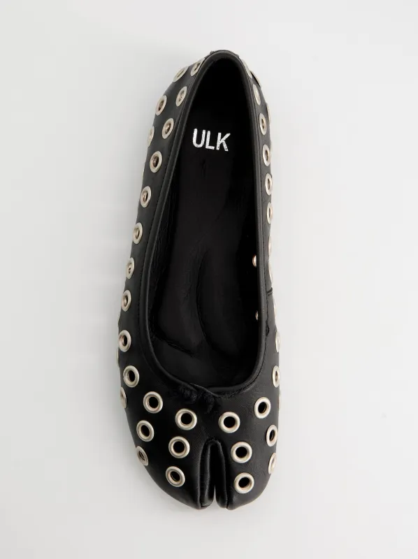 Leather tabi ballet flats with metal eyelets - Kailet made by Ulanka