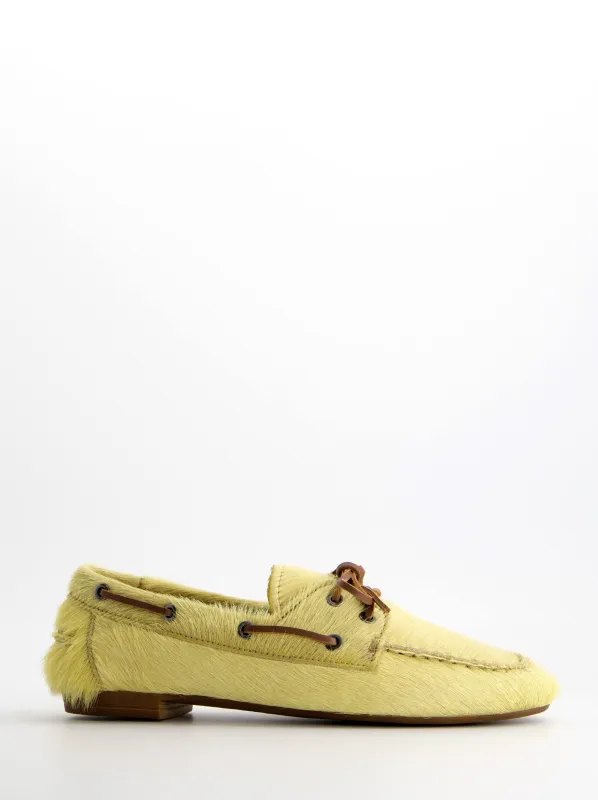 Leather boat shoes with fur - Blossom made by Ulanka