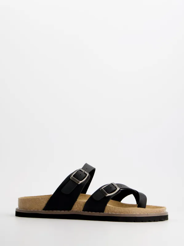 Double-buckle sandals with toe post - Yuma made by Ulanka