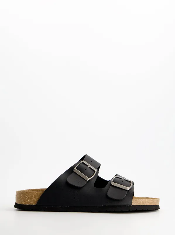 Black leather sandals with buckles - Missouri made by Ulanka